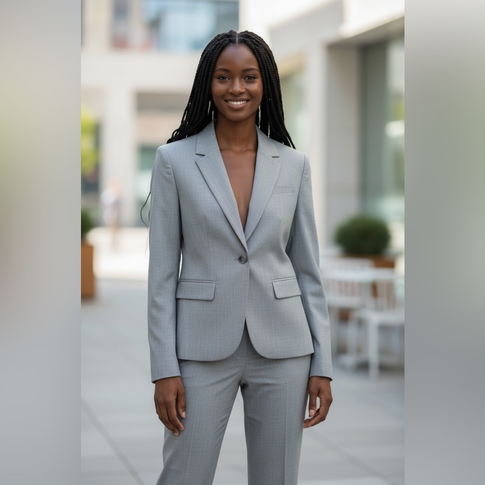 Escada Gray Houndstooth Pant Suit Breakaway Blazer Zipper 42 12